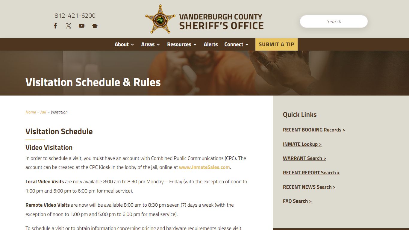 Visitation - Schedule & Rules - Vanderburgh County Sheriff's Office